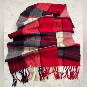 Cashmere - Red, Navy, and White Plaid Scarf